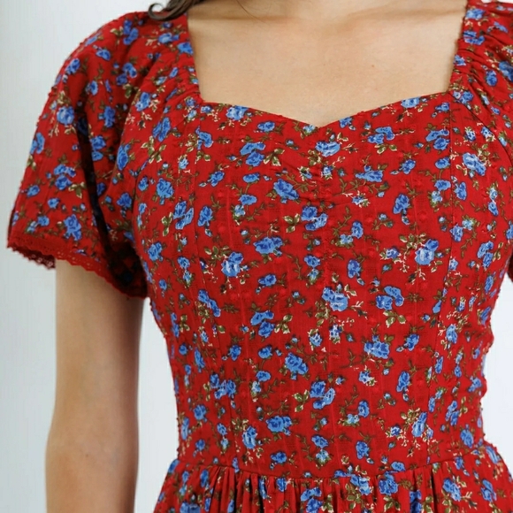 DownEast Serena Dress XS Red and Blue Floral Midi Dress - Picture 4 of 12